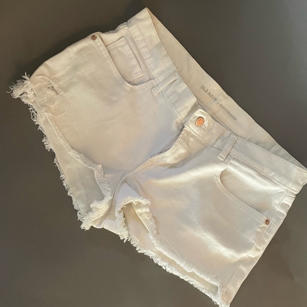 Old Navy White Jean Shorts Frayed Hem Casual
